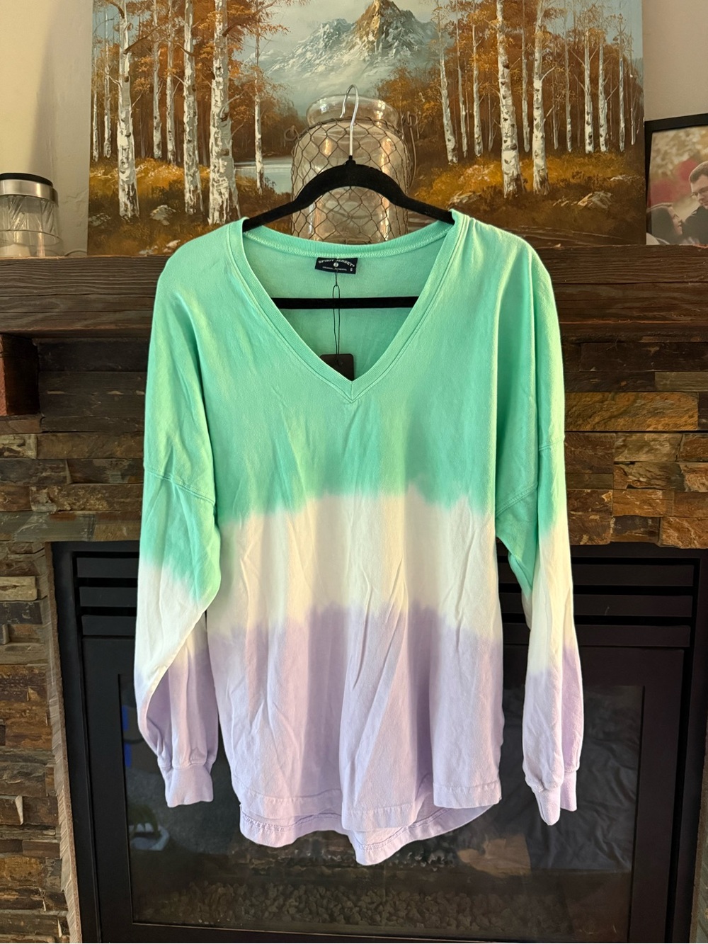 Spirit Jersey Tie-Dye V-Neck Pullover Hoodie - Mint, White & Lavender